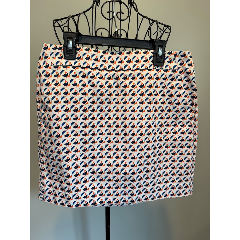 Ann Taylor Madison Skirt Size 2 Geometric Sailboat Print Navy Blue Orange Mini
